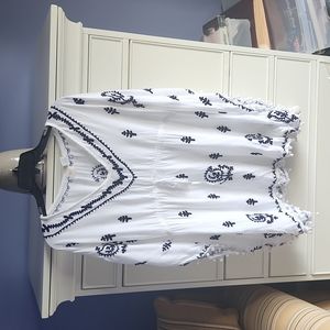 Super cute white and blue embroidered Surf Gypsy Cover up, Size Medium